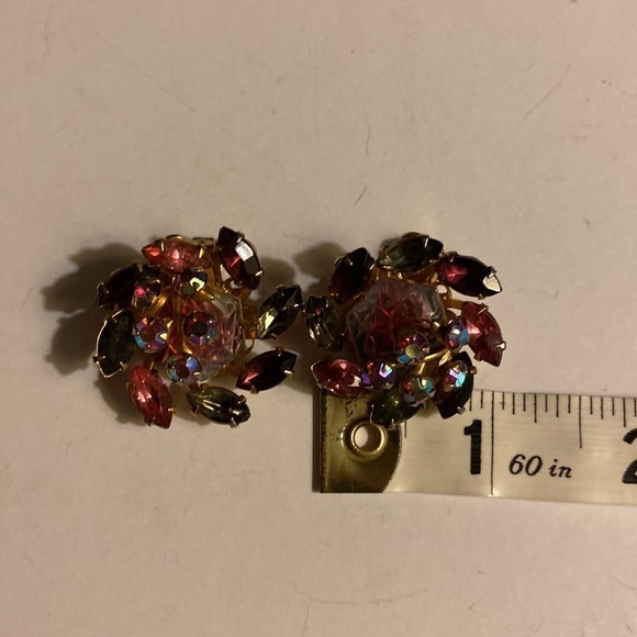 Vintage Beau Jewels Earrings, Clip on, AB, Pink, Purple Rhinestones, Regency - Picture 5 of 8